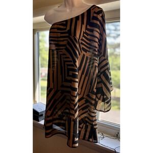 Auditions Bronze Brown Black Off Shoulder Bell Sleeve Cocktail Mini Dress Size L